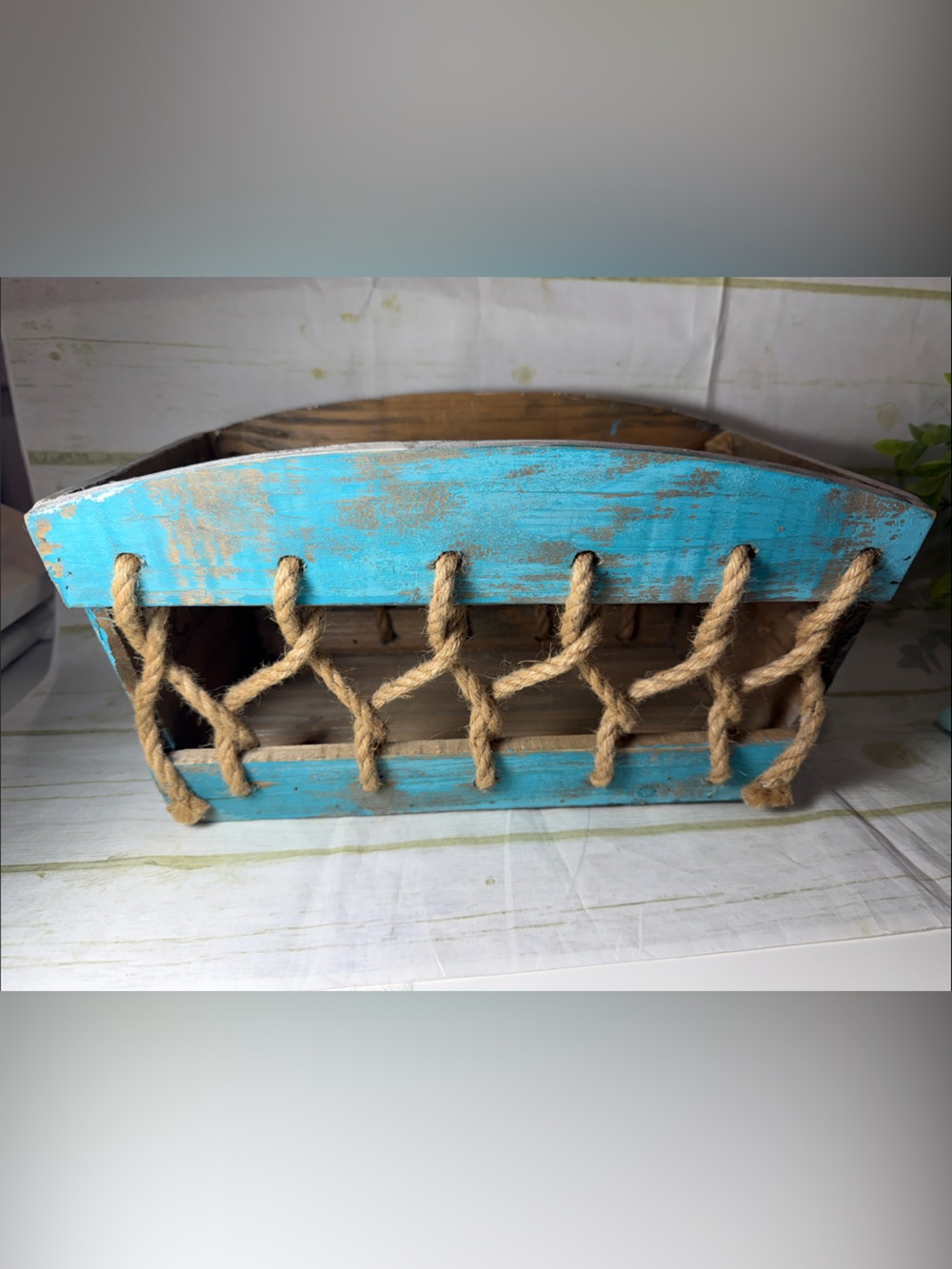 Rustic Turquoise Rope Wall Shelf - Home Accents